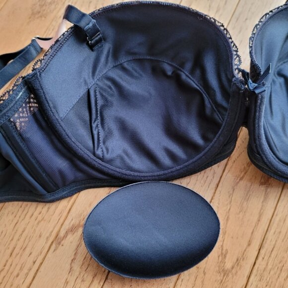 NWT La Vie En Rose Push-Up Strapless Demi Bra Navy Blue Size 38D - Picture 11 of 14